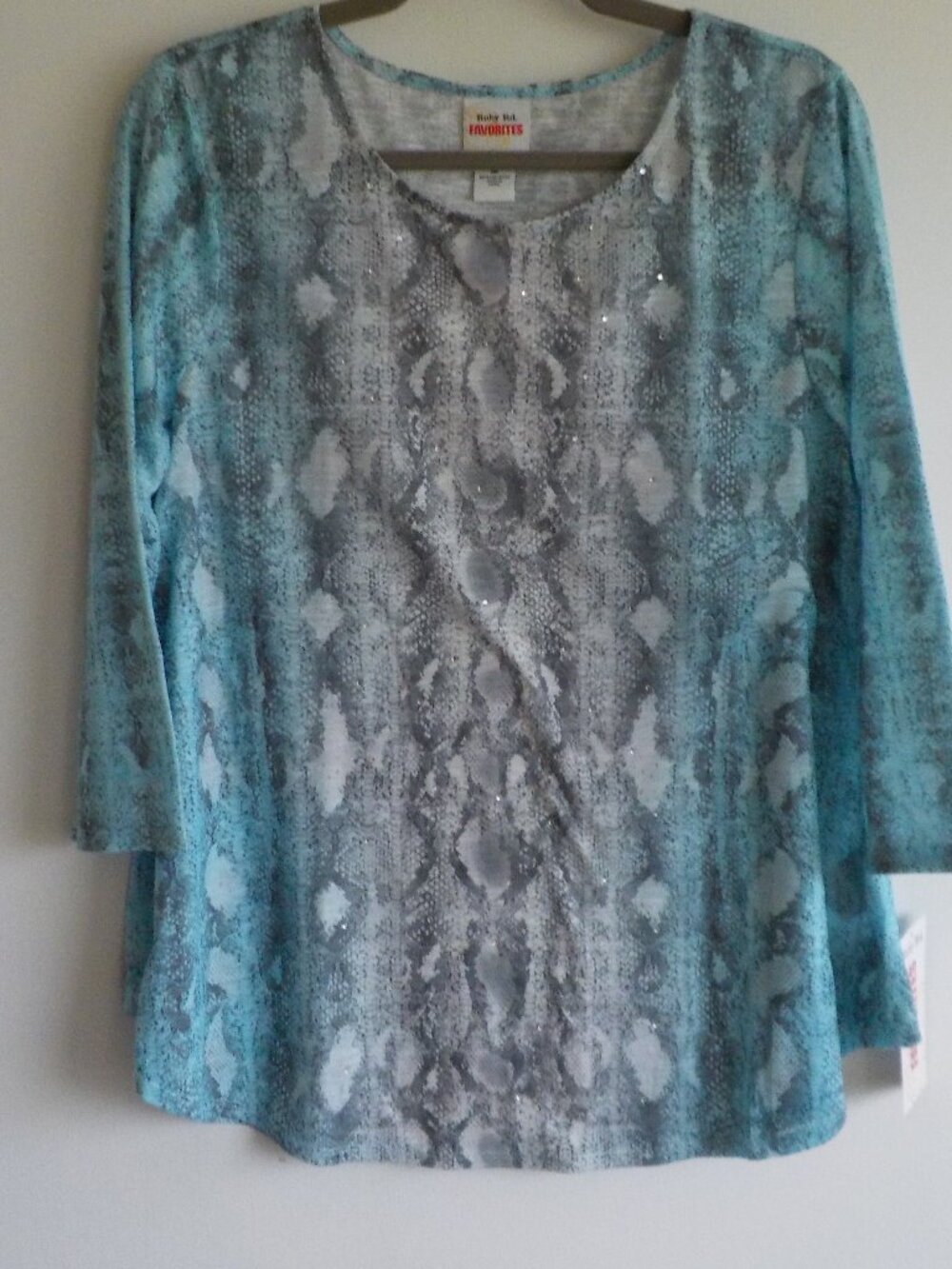 Ruby Rd Blouse Tunic - Medium - NWT Blue Grey 3/4 Sleeve (790)